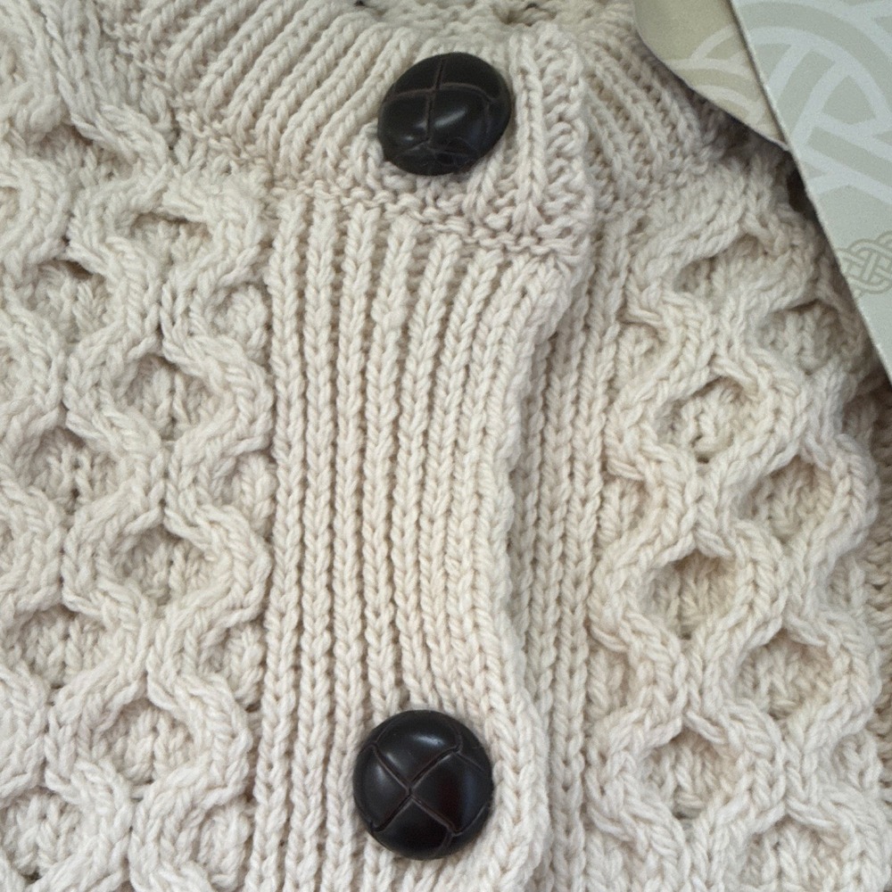 Aran Sweater Ireland Women's Ivory Wool Cable-Knit Button Cardigan Sweater M - Picture 4 of 8